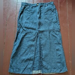 Nicole Miller Navy European Grown Flax Linen Maxi Skirt Slit Natural Fibers XL